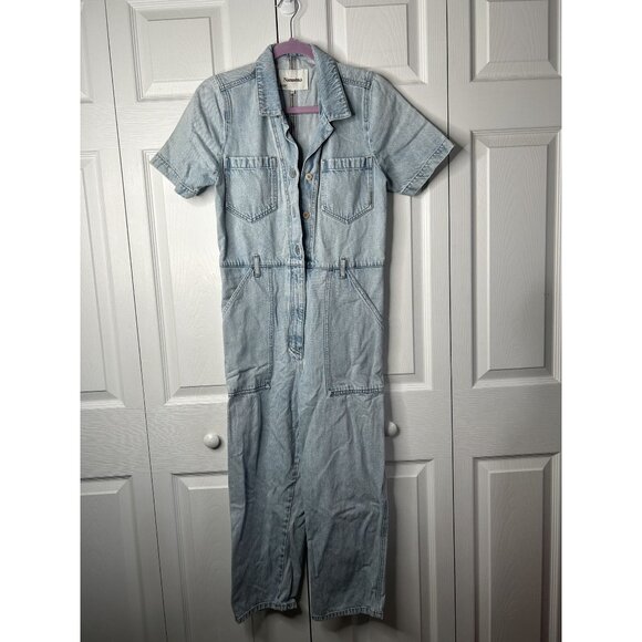 Nanushka Arlo Light Wash Blue Denim Jumpsuit Women's Size Small S - Picture 1 of 9